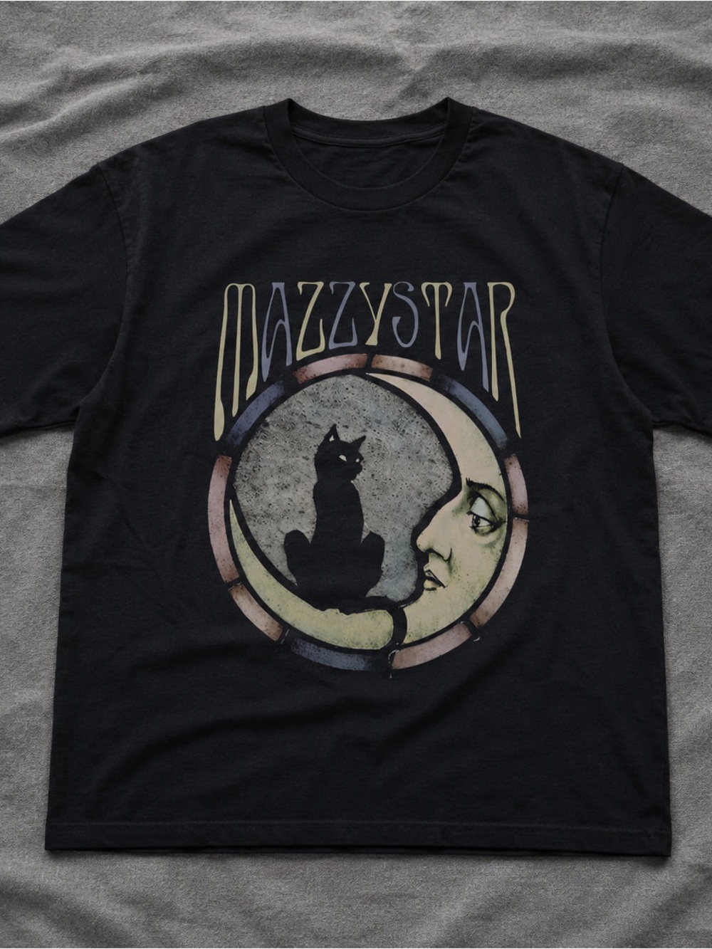 Gildan Black Dazzystar Moon & Cat Graphic Tee